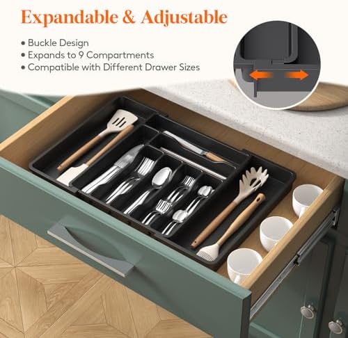 Lifewit Expandable Silverware Drawer Organizer, Kitchen Utensil Tray