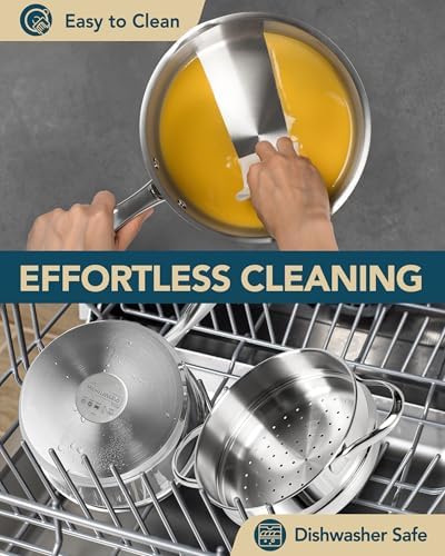 MICHELANGELO 18/10 Stainless Steel Saucepan Set with Steamer, 1QT & 2QT