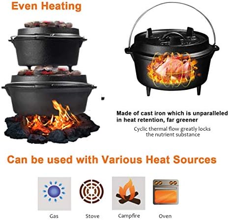Overmont 9QT Cast Iron Dutch Oven - Pre-Seasoned Pot with Lid Lifter & Legs
