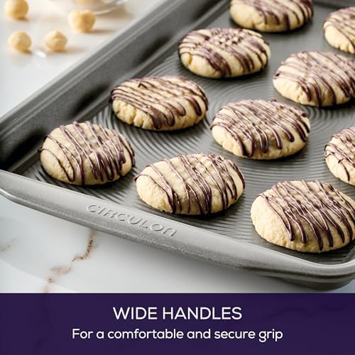 Circulon Bakeware Nonstick Cookie Pan Set (9" x 13" & 10" x 15"), Cookie Sheets for Baking, 2-Piece, Gray (Pack of 4)