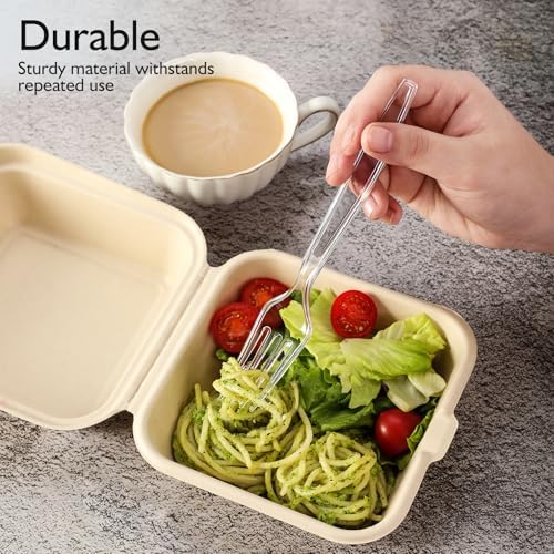 300 Count Heavy Duty Clear Plastic Silverware, Disposable Plastic Utensils Set, 100 Forks, 100 Spoons, 100 Knives, BPA-Free Heat Resistant Durable Plastic Cutlery Set for Party