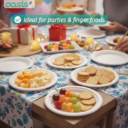 6 Inch Paper Plates 128 Pack, Small Dessert Plates Disposable, Heavy Duty Compostable Sugarcane Bagasse Plates for Cake, Snacks, Kids Meals & Parties, White