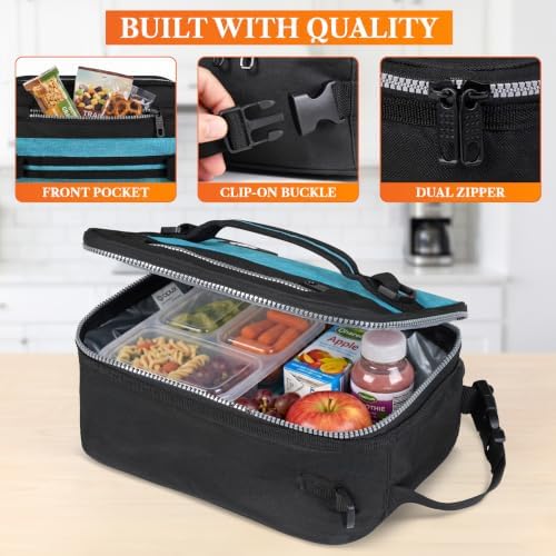 opux Insulated Lunch Bag for Men Women Kids, Soft Lunch Box, Teal Sea Blue