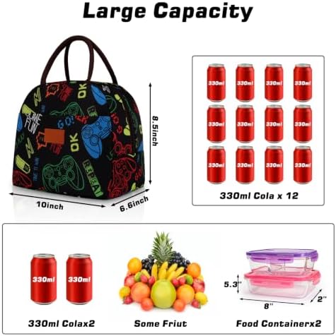 BALORAY Lunch Bag for Women Men Adult Lunch Box (Black Game Controller), M