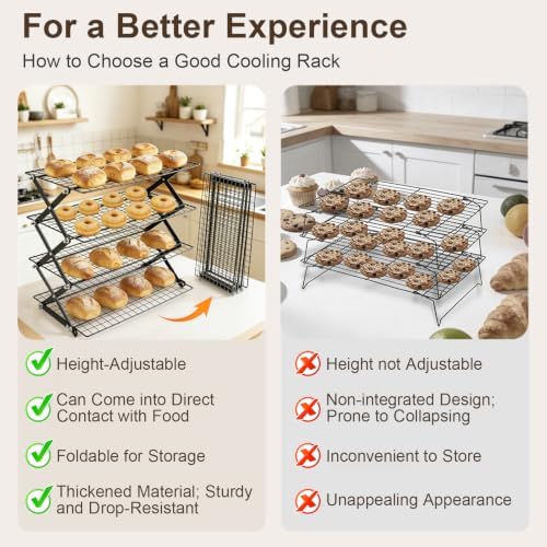 2 Pack Collapsible Cooling Rack, 4 Tier Stainless Steel Baking Rack