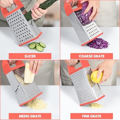 Cheese Grater With Container Box Grater Stainless Steel Kitchen Coral