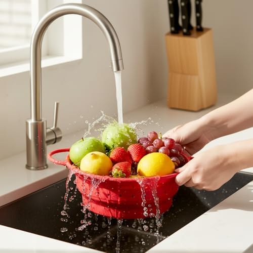 3 Pack Collapsible Colander with Strainer Bowl Set,Red