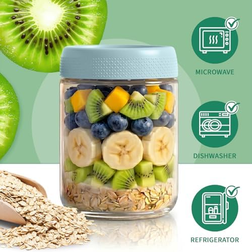 16 oz Glass Jars with Airtight Lid, Overnight Oats Container, Mason Jars