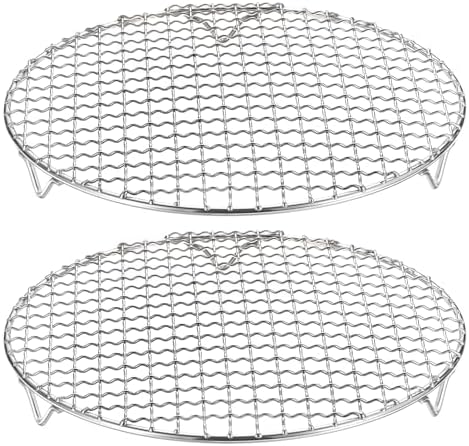 HARFINGTON 2pcs Round Cooking Rack 9.6-inch 201 Stainless Steel Cross Wire Barbecue Grill Net with 20mm Legs for Cooking Baking Steaming BBQ