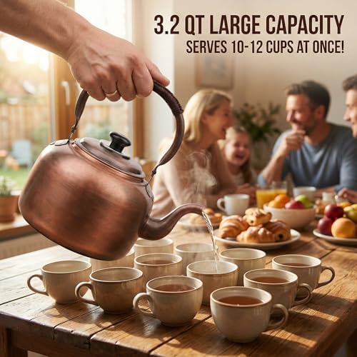 3.2 QT Solid Copper Whistling Kettle | Large Capacity & Cool-Touch Handle