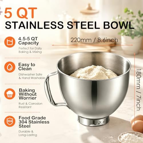 5QT Stainless Steel Mixer Bowl for KitchenAid Tilt Head Stand Mixer
