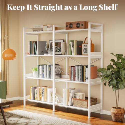 Huuger 4 Tier Bookshelf with 8 Open Shelves and Raised Baffle, White