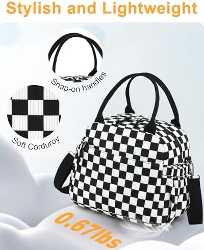 Bluboon Lunch Bag for Women Cute Corduroy Lunch Tote Bags with Shoulder Strap Reusable Insulated Lunch Box Large Capacity Reusable Insulated Cooler for Work Picnic or Travel (13L)