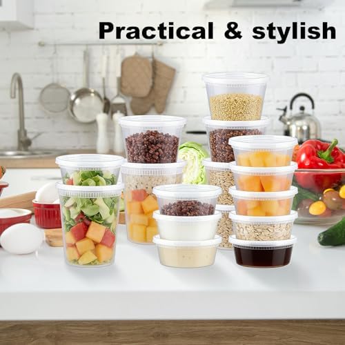 Clawsoff 60 Sets Deli Containers with Lids Disposable Plastic Food Storage