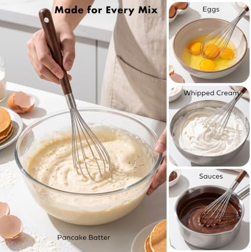 OYV Wooden Whisk 12 Inch, 304 Stainless Steel Wire Whisk with Walnut Handle