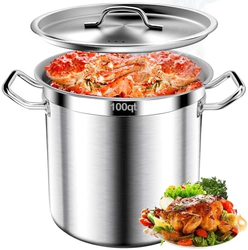 Commercial Grade Large Stock Pot - 100 QT Soup Pot with Lid - Non-Nickel Stainless Steel Stock Pots - Healthy Cookware Polished Stockpots - Heavy Duty Cooking Pots, Cookware Sauce Pots