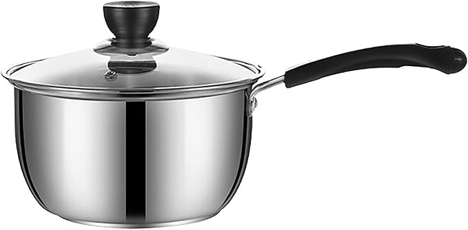 Stainless Steel Thin Saucepan, 1.3 Quart Long Handle Milk Pot with Lid for Warming, Cooking and Boiling Milk, Spaghetti, Soup in Kitchen and Outdoor (18cm)