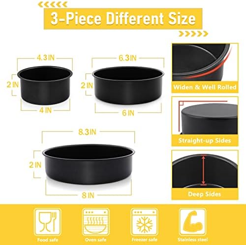E-far Cake Pan Set of 3(4/6/8 Inch), Nonstick Stainless Steel Cake Pans