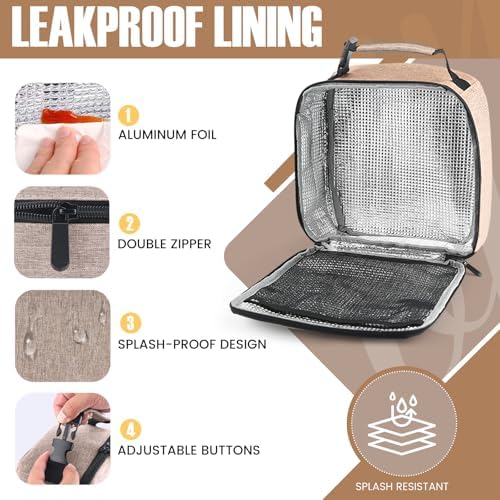 Lunch Bag for Men/Women, Reusable Lunchbox for Adult, Small Insulated Lunch box, Lunch Tote Bag for Office, Work, Picnic - Khaki