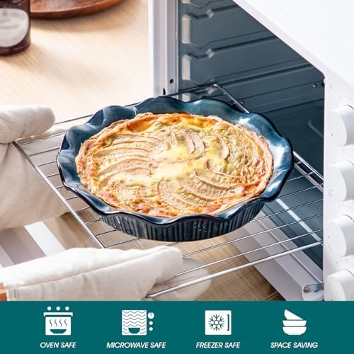vancasso Ceramic Pie Pan for Baking, 9 inch Deep Pie Plates for Apple Pie, Pot Pie, Tart and Quiche, Reactive Glaze Fluted Pie Pans, Large Pie Dish with Ruffled Edge, Green, STERN Series