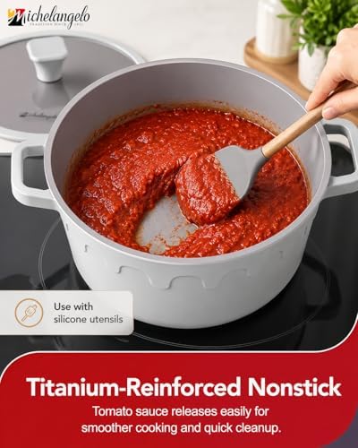 MICHELANGELO 8 Quart Stock Pot with Lid, Titanium Ceramic Nonstick Soup Pot