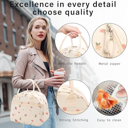 Carry bloom Lunch Box for Women, Insulated Lunch Bag Cute Corduroy Lunchbag