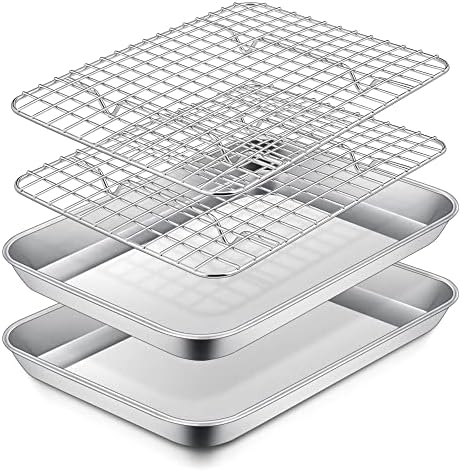 P&P CHEF 10.4 Inch Toaster Oven Pan Tray with Wire Rack, 4 PCS