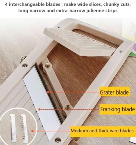 Japanese Mandoline Slicer for Kitchen, 5" Wide Stainless Steel Blade Mandolin Vegetable Cutter, Ivory
