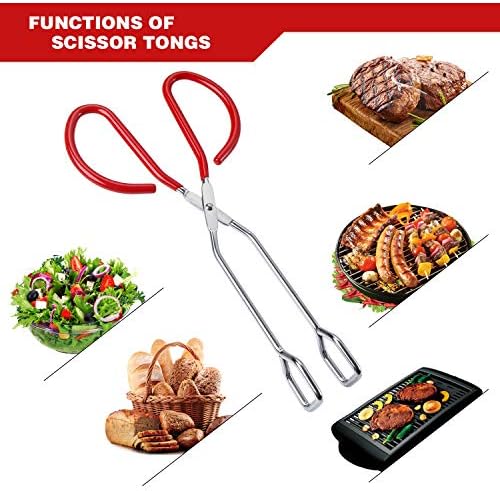 MSY BIGSUNNY Stainless Steel Scissor Tongs Heavy Duty Cooking Tongs with Soft Handles (1, red 10")