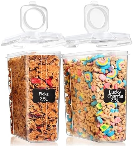 Shazo 2 PC (2.5L / 15.4 Oz) Small Airtight Cereal Containers with Lids