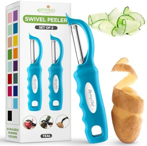 Spring Chef Swivel Vegetable Peeler with Soft Grip Handle, Set of 2, Teal