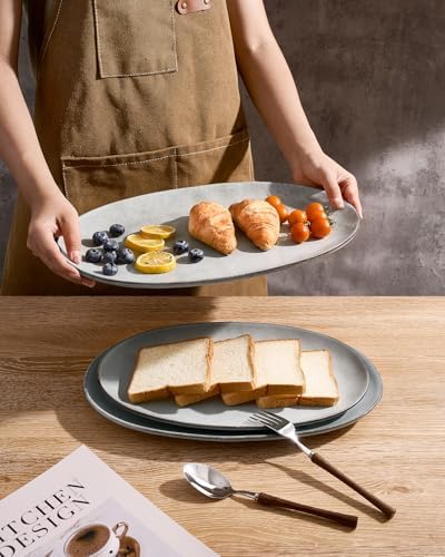famiware Serving Platters Set of 3 Sizes - Oval, Grey