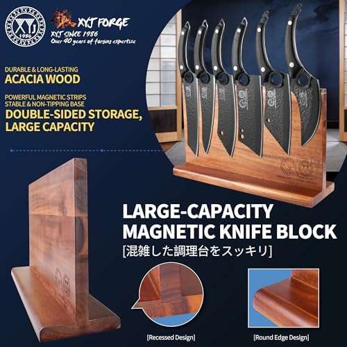 XYJ Knife Block Set, 10 Pieces Kitchen Knives with Magnetic Knife Block