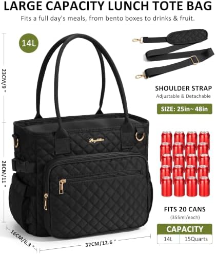 Bagstellar Lunch Box for Women Insulated Lunch Bag Quilted Soft Cooler Tote