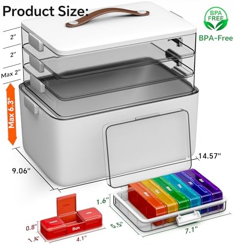 CTIME 4-Tier Extra-Large Medicine Organizer with Portable Pill Case Empty