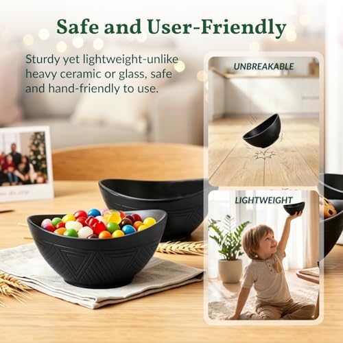 Homienly Wheat Straw Bowls 10 OZ Small Bowls Unbreakable Small Serving Bowls for Ice Cream, Snack, Dipping Side Dishes, Yogurt Microwave & Dishwasher Safe Oval Bowls for Camping, Dorm (6 PCS, Black)