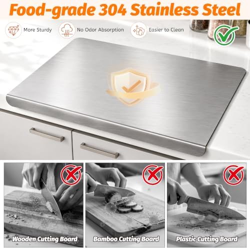 Stainless Steel Cutting Board with Lip Metal Chopping Board for Kitchen