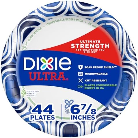 Dixie Ultra Small Paper Plates, Heavy Duty Disposable Plates, 6 7/8", 44 Ct