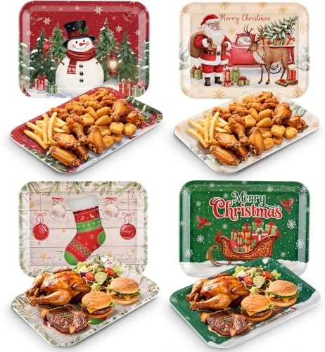 Vesici 4 Pcs Christmas Serving Trays 13x10 Inch Melamine Blue White Set
