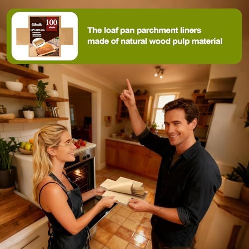 Unbleached Parchment Paper Loaf Pan Liner - Precut 9''x5'' Non-Stick, Fits 8.5''x4.5''/10''x5'' Loaf Pans, Heat-Resistant 430°F, Food-Safe for Bread Baking (100 Pcs & 1 Silicone Liner)