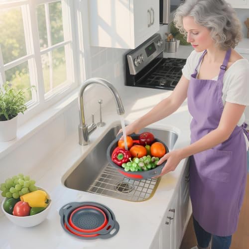 Red Collapsible Colander Set - 3 Pack Kitchen Silicone Strainers