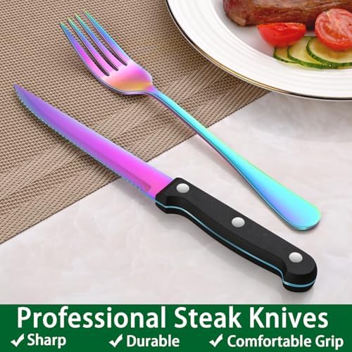 24 PCs Colorful Rainbow Silverware Sets Service For 4, Dining Utensils Set
