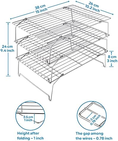 Leonyo 3-Tier 15x10IN Cookie Cooling Rack for Cooking Stackable Collapsible