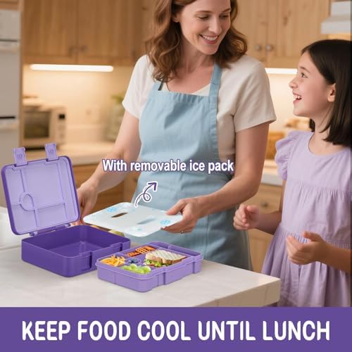 Chill Lunch Box Kids, Leak Proof Adult Bento Box with Ice Pack, 6 Compartment Lunch Container with Utensils for Girl Boy Back to School, 5.5-Cup Capacity, Dishwasher Safe, BPA Free