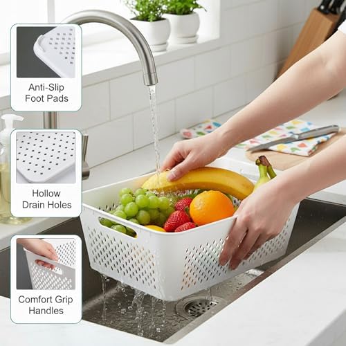 5 Pack Large Fruit Storage Containers for Fridge with Removable Colander