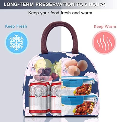 BALORAY Lunch Bag for Women Men Adult Lunch Box (Pink Flower), M