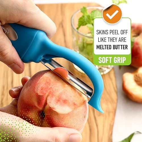 Spring Chef Swivel Vegetable Peeler for Kitchen w/Soft Grip Handle, Teal
