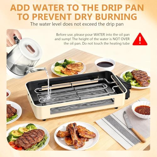 Electric Indoor Grill 1500W -2 in 1 Smokeless Indoor Grill for Kitchen with Non-stick Removable Grill & Griddle Plate,Temperature Control Korean BBQ Grill with 3 Cheese Pans Dishwasher Safe