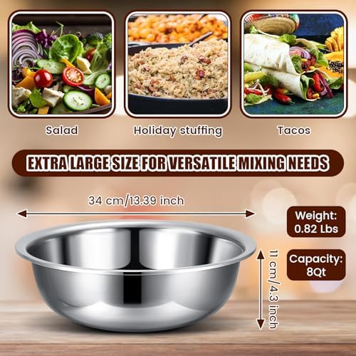 Nuogo 4 Pcs Stainless Steel Mixing Bowls Large for Salad, 13 Inch 8 Qt