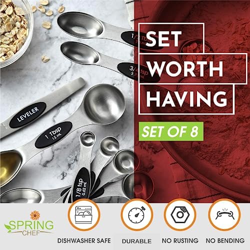 Spring Chef Stainless Steel Magnetic Measuring Spoons Set of 8, Black